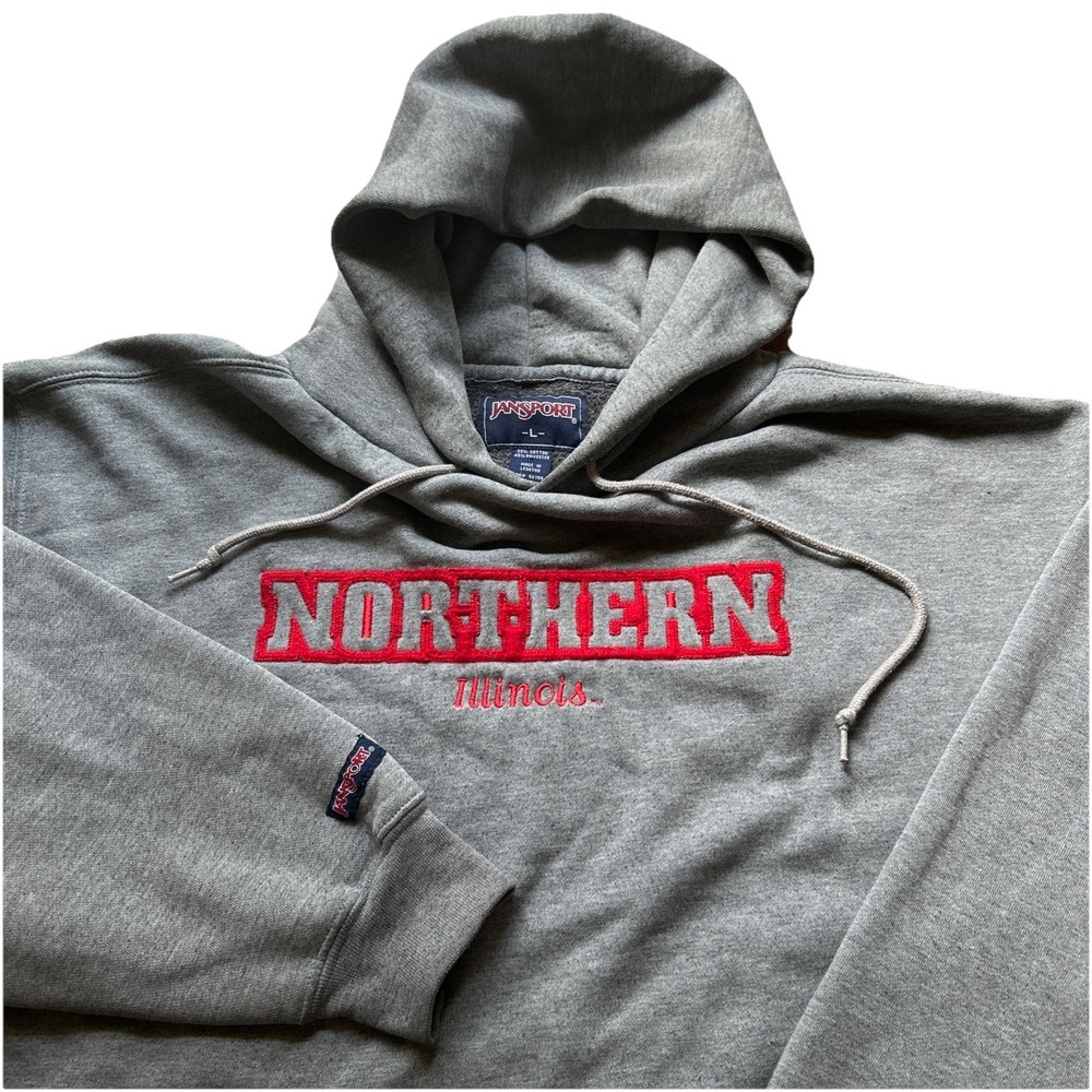 Vintage Jansport Men's Large Northern Illinois‎ University Gray Pullover Hoodie